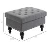 Storage Ottoman 25" Grey Button-Tufted Fabric Bench with Removable Lid and Wood Legs