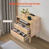 VEVOR Rattan Nightstand – Boho Bedside Table with 2 Drawers & Open Shelf, Solid Wood Legs