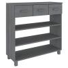 Dark Grey Solid Pine Console Table with Drawers and Sliding Doors