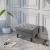 Storage Ottoman 25" Grey Button-Tufted Fabric Bench with Removable Lid and Wood Legs