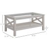 Coffee Table with Tempered Glass Top, Wood Frame and Storage Shelf, White Oak