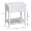 2-Tier End Table with Drawer and Shelf – Modern White Side Table for Living Room