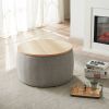 Round Storage Ottoman with Hidden Storage, 2-in-1 End Table and Footstool, Grey