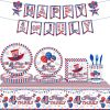 4th of July Patriotic Tableware & Decor Set — Plates, Cups, Napkins, Banner & Table Cover
