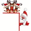 1pc Santa and Reindeer Christmas Door Corner Sign – Wooden Holiday Decor