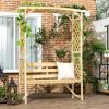 Outsunny Patio Garden Bench Arbor Arch with Pergola and Trellises – 3 Seat Wooden Outdoor Bench