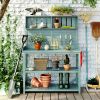 TOPMAX 65" Wooden Farmhouse Outdoor Potting Bench Table with Storage Shelves