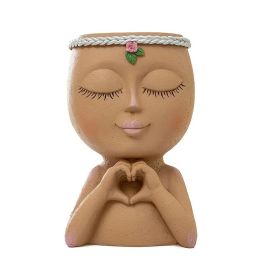 Women Face Statue Flower Pot Planter Vase – Indoor Outdoor Garden Decor (Color: Coffee Color)