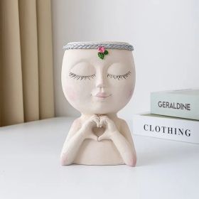 Women Face Statue Flower Pot Planter Vase – Indoor Outdoor Garden Decor (Color: White)