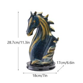 NORTHEUINS Resin Horse Head Wine Rack – Decorative Bottle Holder Tabletop Accent (Color: Blue)