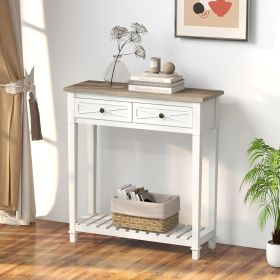 PPL Console Table for Entryway – 30 Inch Modern Hallway Table with 2 Drawers, Open Storage Shelves, and Handmade Metal Handles (Color: White)