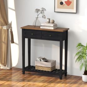 PPL Console Table for Entryway – 30 Inch Modern Hallway Table with 2 Drawers, Open Storage Shelves, and Handmade Metal Handles (Color: Black)