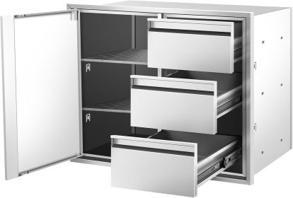 Outdoor Kitchen Drawer Combo – 304 Stainless Steel BBQ Triple Drawer & Trash Drawer for BBQ Island (size: 19.4"D x 27.8"W x 21.8"H)