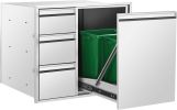 Outdoor Kitchen Drawer Combo – 304 Stainless Steel BBQ Triple Drawer & Trash Drawer for BBQ Island