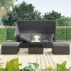Outdoor Patio Rectangle Daybed with Retractable Canopy & Cushions