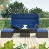 Outdoor Patio Rectangle Daybed with Retractable Canopy & Cushions