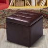 16 Inch Ottoman Pouffe Storage Box with PU Leather Cushion