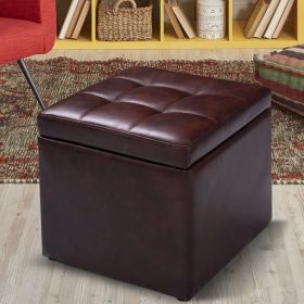 16 Inch Ottoman Pouffe Storage Box with PU Leather Cushion (Color: Brown)