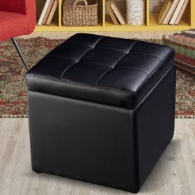 16 Inch Ottoman Pouffe Storage Box with PU Leather Cushion (Color: Black)