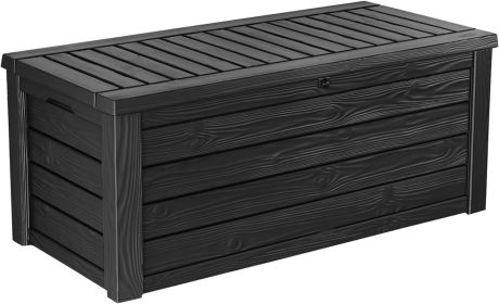 Keter Westwood 150 Gallon Plastic Backyard Outdoor Storage Deck Box for Patio Decor, Furniture Cushions, Garden Tools, and Pool (Color: Dark Grey)