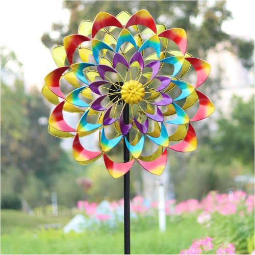 Yard Garden Wind Spinner with Stake, Floral Outdoor Metal Wind Spinners, Lawn Yard Art Garden Decor, Garden Wind Spinner