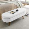 Oval Storage Ottoman Bench with Rubber Wood Legs – 43.5"