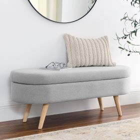 Oval Storage Ottoman Bench with Rubber Wood Legs – 43.5" (Color: Grey)
