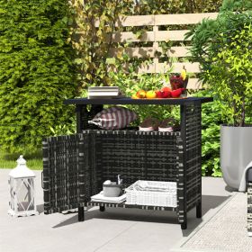 Rattan Outdoor Storage Cabinet with Shelf – Poolside Organizer (Color: as picture)