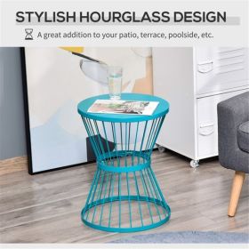 Boho Blue Outdoor Coffee Table – Geometric Steel Side Table (Color: as picture)