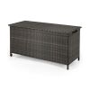 85 Gallon Indoor Outdoor PE Rattan Storage Deck Box with Wheels & Waterproof Liner