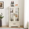 Lighted Glass Curio Display Cabinet with Adjustable Shelves, 2 Doors & 1 Drawer – Cherry