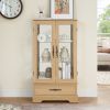 Lighted Glass Curio Display Cabinet with Adjustable Shelves, 2 Doors & 1 Drawer – Cherry
