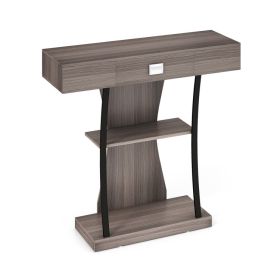 Console Table with Drawer and 2-Tier Shelves – Entryway & Living Room Storage Table (Color: Gray)
