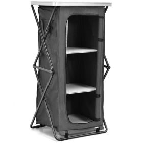 Folding Camping Storage Cabinet with 3 Shelves & Carry Bag (size: L)