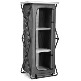 Folding Camping Storage Cabinet with 3 Shelves & Carry Bag (size: XL)