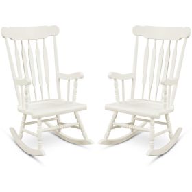 Rocking Chair with Solid Wooden Frame for Garden and Patio (Color: White)