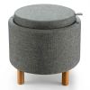 Round Fabric Storage Ottoman with Removable Tray and Non-Slip Pads