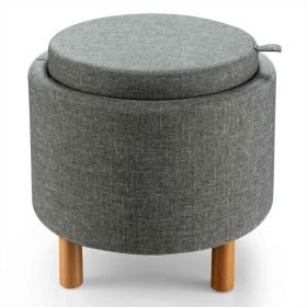 Round Fabric Storage Ottoman with Removable Tray and Non-Slip Pads (Color: Gray)