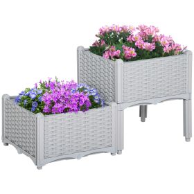 Outsunny 2-Piece Raised Garden Bed with Legs, Self-Watering Planter Box, Gray (Color: as Pic)