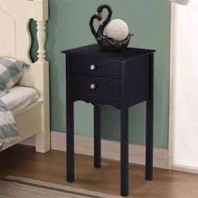 Vintage Side End Table with 2 Storage Drawers – MDF (Color: Black)