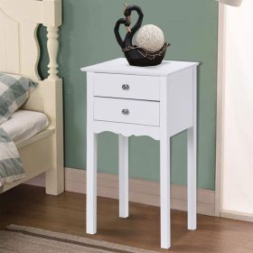 Vintage Side End Table with 2 Storage Drawers – MDF (Color: White)