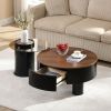 Round Nesting Coffee Table Set of 2 with Storage Drawer and Glass Top