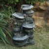 19x15x31.5" Indoor Outdoor Stone Water Fountain, 4-Tier Polyresin Cascading Rock Bowl with LED Light
