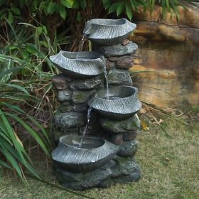 19x15x31.5" Indoor Outdoor Stone Water Fountain, 4-Tier Polyresin Cascading Rock Bowl with LED Light (Color: as Pic)