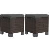 Set of 2 Wicker Outdoor Ottomans with Cushions – Patio Footrest & Side Tables