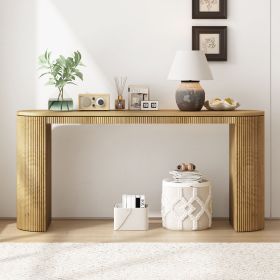 Curved Console Table with Vertical Stripe Base – Modern Accent Table (Material: Pine, Color: natural)