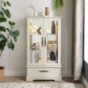 Lighted Glass Curio Display Cabinet with Adjustable Shelves, 2 Doors & 1 Drawer – Cherry