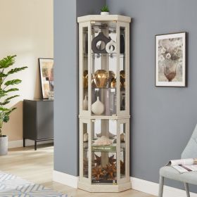 Lighted Corner Glass Curio Cabinet with Adjustable Shelves (Material: MDF+glass, Color: Antique White)
