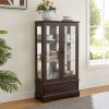 Lighted Glass Curio Display Cabinet with Adjustable Shelves, 2 Doors & 1 Drawer – Cherry