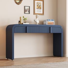 Modern Rounded Console Table with 2 Grooved Drawers – Glossy Finish (Material: MDF, Color: Navy Blue)